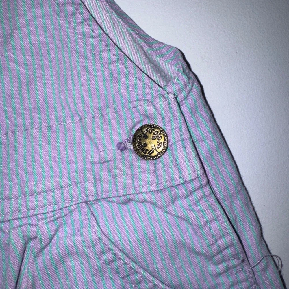 OshKosh B'gosh Overalls Vestbak 4T Purple Green Hickory Stripe USA 1990s Vintage